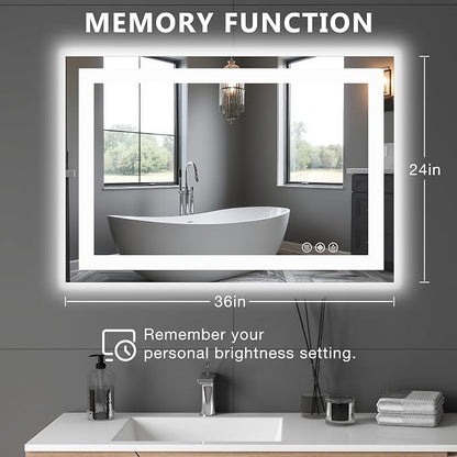 DUMOS 24.1"x36.1" LED Bathroom Mirror, Smart Anti-Fog Bathroom Vanity Mirror - Image 2