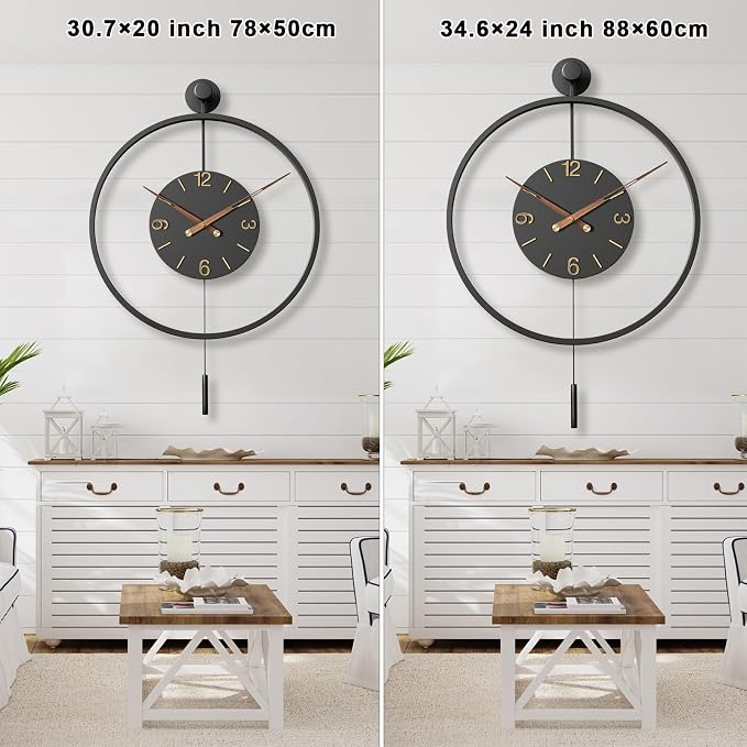 34.6×24 Inch Large Modern Decorative Oversized Pendulum Wall Clocks - Image 3