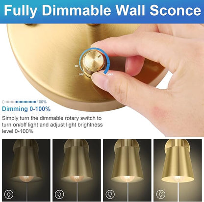 VATONI Plug in Wall Sconces, Dimmable Wall Sconces Adjustable Angle Wall Lights - Image 2