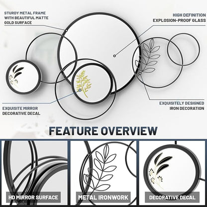 Wall Mirror Decorative, Print Round Decorative Mirrors, Large Decor Metal Wall - Image 3