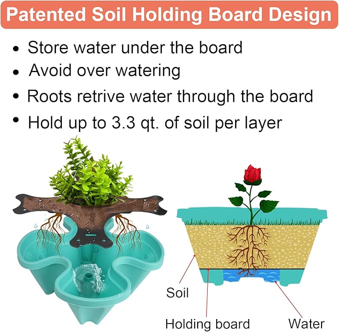 Vertical Planter, 6 Tier Stackable Strawberry Planter with Garden Tool Set, Movable Indoor/Outdoor Garden Herb Pot for Growing Vegetables and Succulents, Teal