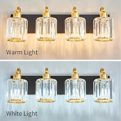 4 Light Crystal Vanity Lights for Bathroom, Modern Matte Black and Gold Wall - Image 7