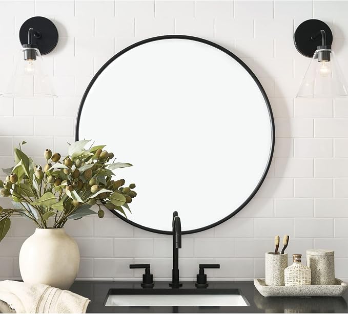 G-LEAF Black Round Mirror 24 inch, Circle Mirror - Image 3