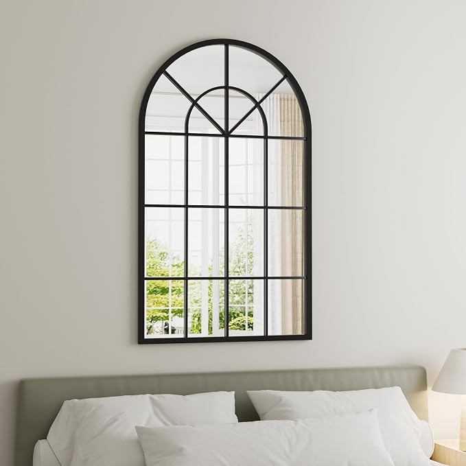 Dewfig Arch Wall Mirror Mounted Decorative, Arched Window Pane Mirror - Image 8