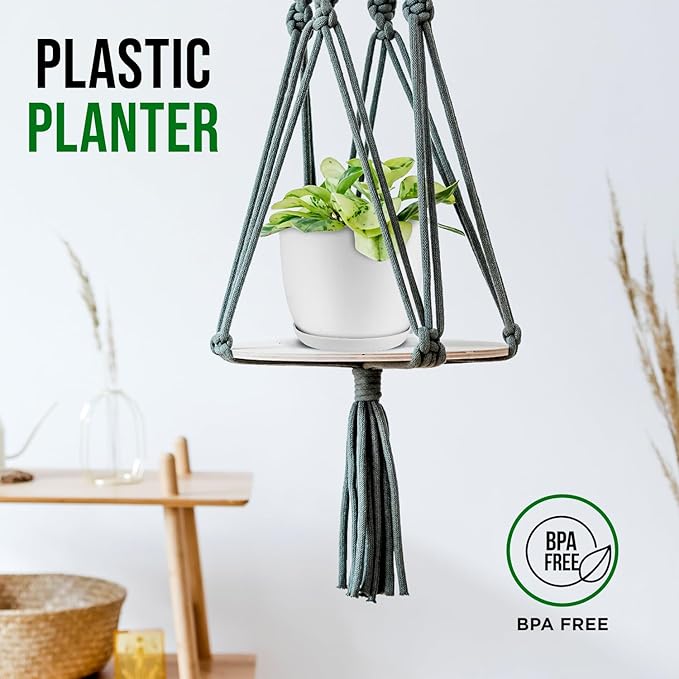 Eco Friendly Plant Pot Set -5-Pack Home Decor Flower Indoor and Outdoor Plastic Pots with Drainage Holes, Assorted Sizes (7", 6.6", 6", 5.3", 4.8") - Stackable Garden Versatile Planters