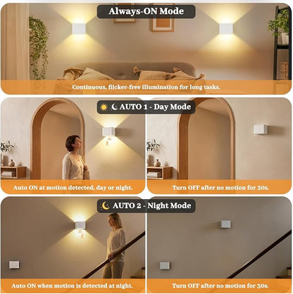 Rechargeable Motion Sensor Wall Light Indoor Set of 2, 6000mAh Cordless Battery - Image 2