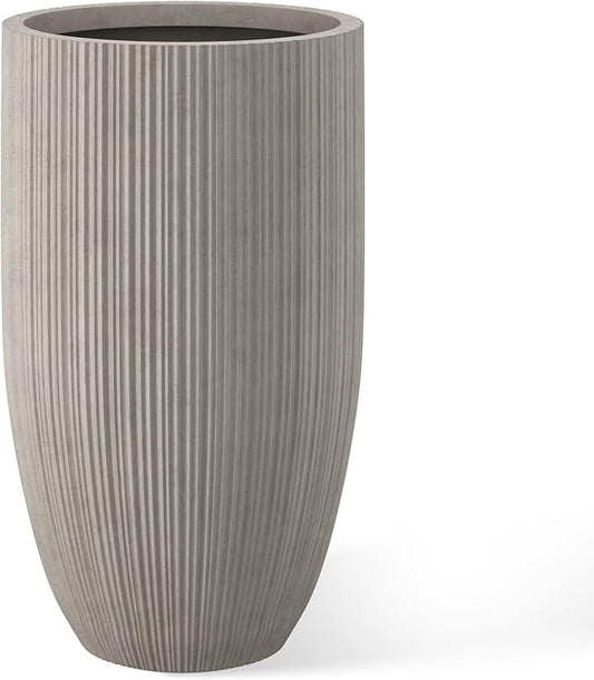 Kante 24 Inch Tall Round Concrete Planter, Large Indoor Outdoor Plant Pots with Drainage Hole and Rubber Plug, Modern Decorative Garden Pots for Home Patio Porch, Textured Weathered Concrete