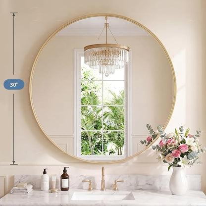 DUMOS 30-Inch Round Wall Mirror, Bathroom Wall Circle Mirror - Image 2