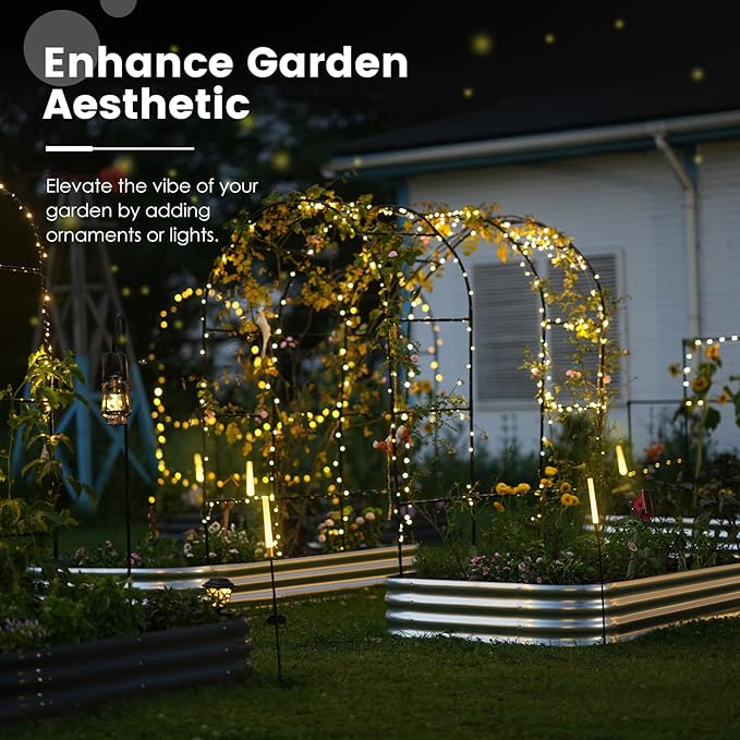 KING BIRD Raised Garden Bed with Arched Trellis Galvanized Planter Garden Box Outdoor for Gardening, Climbing Vegetables, Flowers 7.87x3.94x0.98 Ft 2PCS, Silver