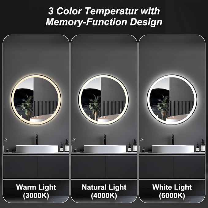 NEWBULIG 30 Inch Round LED Bathroom Wall Mirror - Image 6