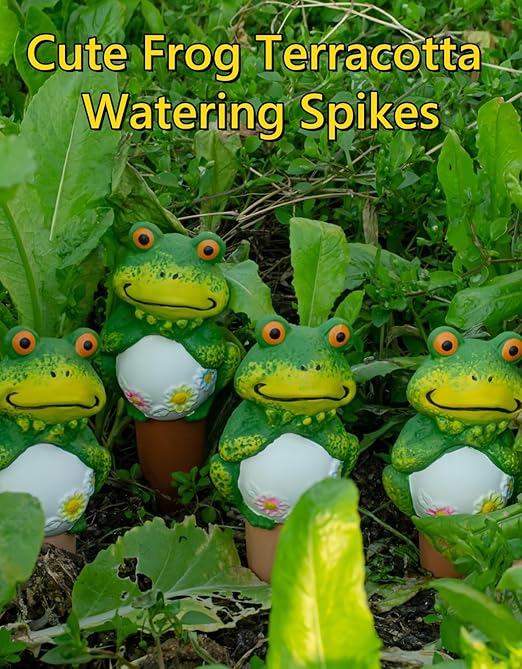 4 Pack Plant Watering Devices, Frog Shape Terracotta Watering Spikes, Vacation Self Watering Planter Insert, Automatic Plant Waterer for Indoor Outdoor Plants (Big Frog)