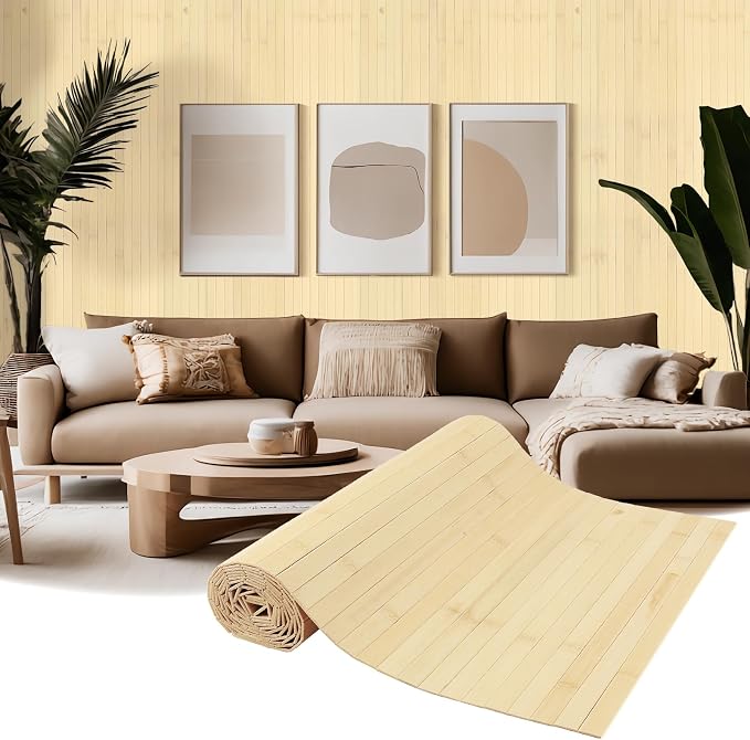 Natural Bamboo Wall Panel Covering Roll, Flexible Pole Wrap Wainscoting by EYAYEN