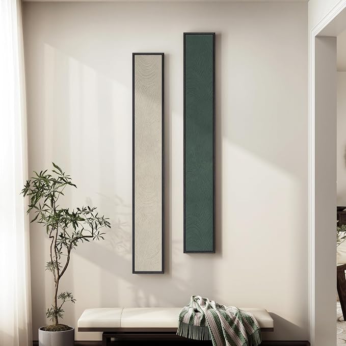 Long Narrow Framed Neutral Abstract Vertical Wall Art Set, 2 Piece Modern by Cuspin