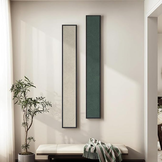 Long Narrow Framed Neutral Abstract Vertical Wall Art Set, 2 Piece Modern by Cuspin