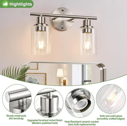 Zarbitta 2-Light Bathroom Light Fixtures, Brushed Nickel Vanity Light, Modern - Image 4
