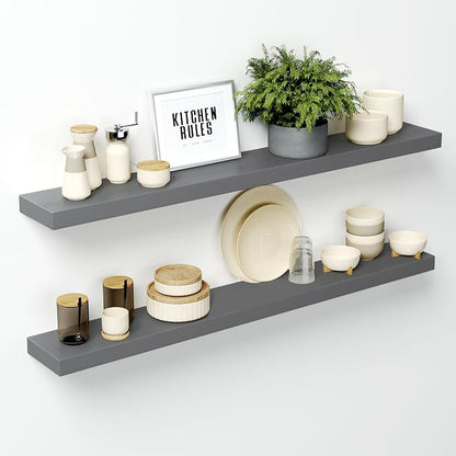 Homeforia Gray Floating Shelf 48 inch, High End Solid Real Wood 48inch Floating by Homeforia