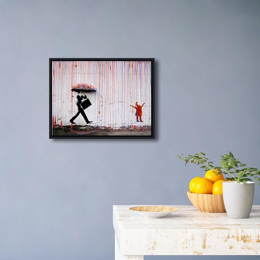 Wieco Art Framed Banksy Raining Day or Colorful Graffiti Street Famous Canvas - Image 2