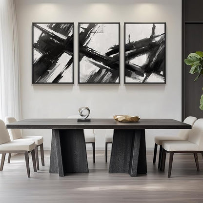 Large Framed Black and White Abstract Canvas Wall Art - Image 4
