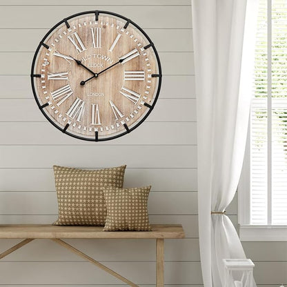 24 Inch Grand Farmhouse Wall Clock, Vintage-Inspired Wood & Metal Design - Image 4