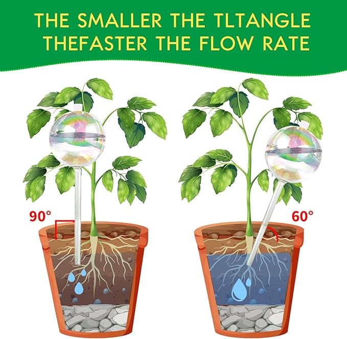 ZephyrBloom 13 oz Up 2 Weeks Large Plant Watering Globes & Bulbs, Self Watering Glass Globes to Water Plants While Away, Indoor Outdoor Automatic Slow-Release Watering Bulbs for Houseplants 2 Pack