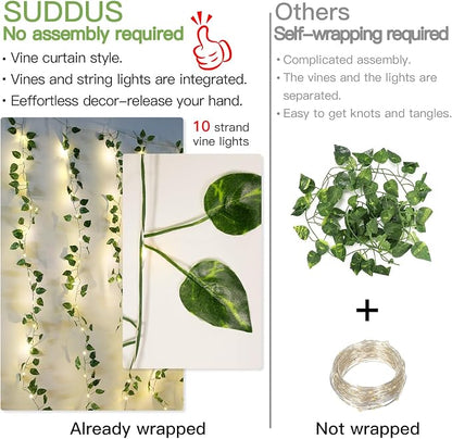 suddus Vines with Lights, 200 LED Fairy Lights with Vines, Pothos Curtain - Image 8