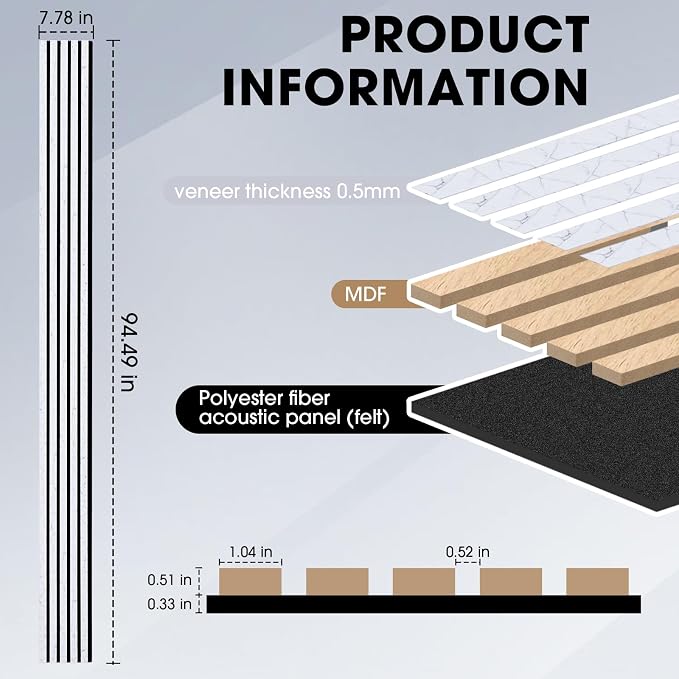 Wood Slat Acoustic Panels, 4 Pack 94.5"x7.9" 3D Wall Panels, Modern Fluted - Image 2