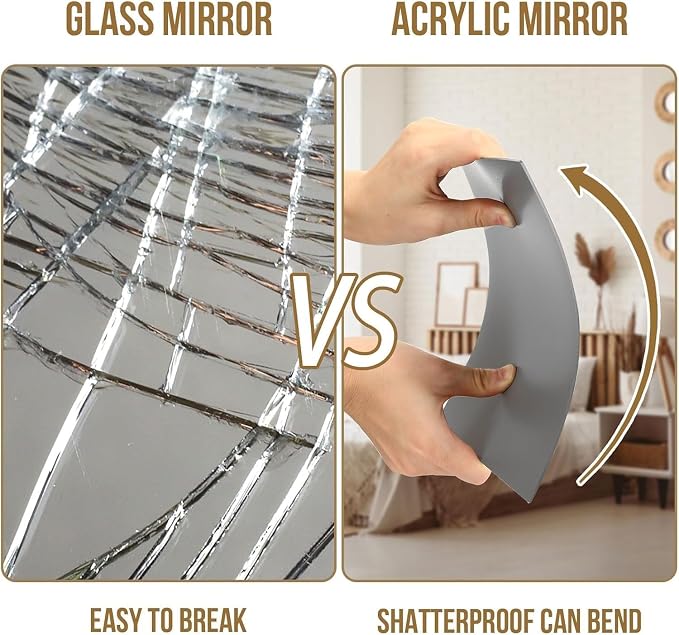 JUNEBRUSHS 18Pack Self Adhesive Acrylic Mirrors, 8 x 8 Inch Mirror Tiles Decor - Image 7