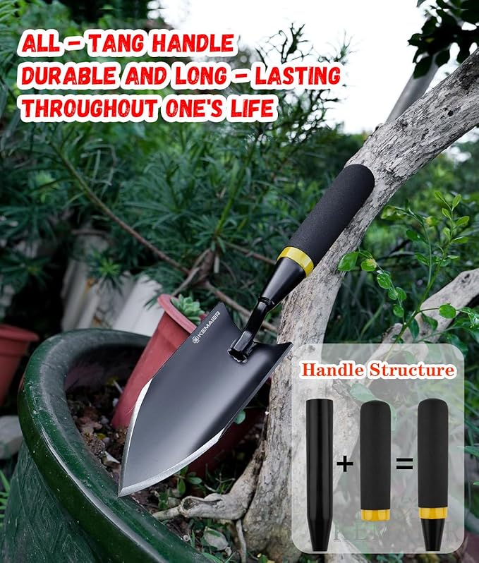 Heavy Duty Gardening Hand Trowel - Carbon Steel Garden Trowel with Rubberized Handle, Ideal for Soil Planting, Digging, Transplanting