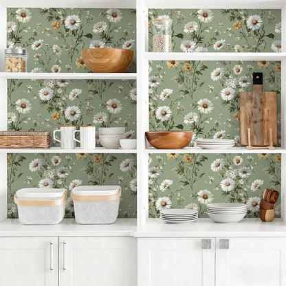 Livebor Floral Peel and Stick Wallpaper Daisy Floral Contact Paper 16.9in - Image 7