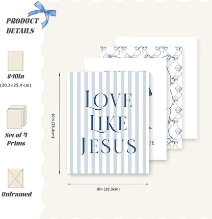 LARTSFRO Coquette Navy Blue Bow Jesus Wall Art Decor Posters, Inspirational - Image 2