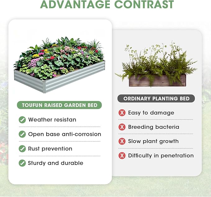 Raised Garden Bed,Galvanized Raised Garden Beds Outdoor for Vegetables Flowers Herbs, Raised Bed Planter Box, Metal Raised Garden Bed Kit with Gloves, 6x3x1ft,Gray