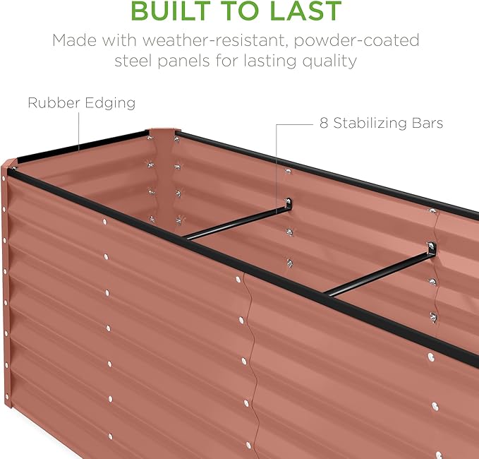 Best Choice Products 8x2x2ft Outdoor Metal Raised Garden Bed, Rectangular Deep Root Planter Box for Vegetables, Flowers, Herbs, and Succulents w/ 239 Gallon Capacity - Terracotta
