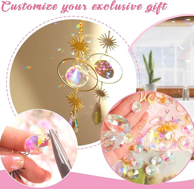 ilclviz DIY Suncatcher Making Kits for Adults 200PCS DIY Crystal Suncatcher Kit Sun Catchers Prism Supplies, DIY Gifts for Mom(Gold)