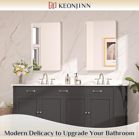 Keonjinn 20 x 30 Inch Brushed Nickel Bathroom Mirrors - Image 2