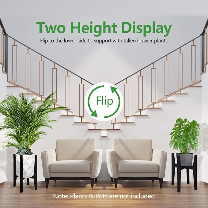 OERGKE Adjustable Plant Stand Indoor, Bamboo Mid Century Modern Plants Stands, Corner Flower Holder for Living Room, Fits 8 to 12 Inches Pots, (Pot & Plant Not Included)(Black, 1 Pack)