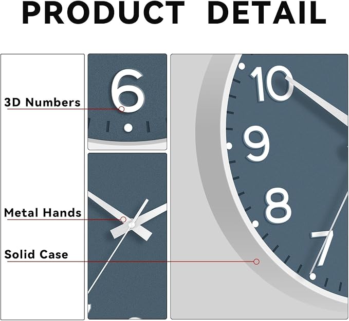 Roymnie Wall Clock 10 Inch Silent Wall Clocks Battery Operated-Modern Non - Image 6