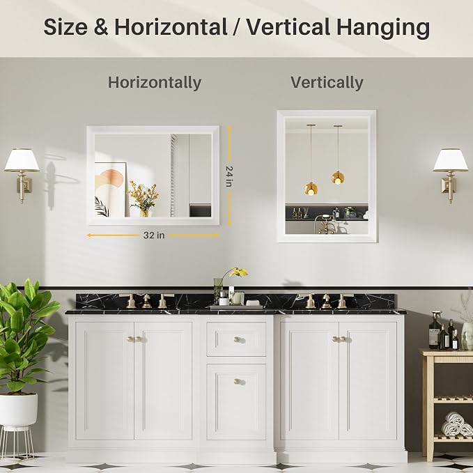 24x32 Inch White Bathroom Mirror - Image 5