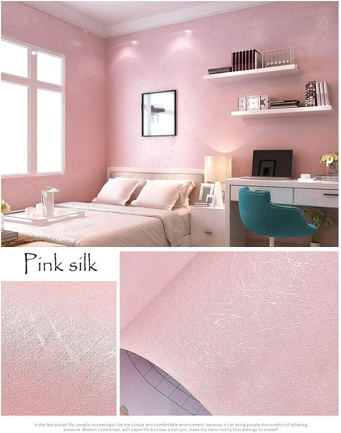 Cohoo Home 512inL 15.7inW Silk Pink Wallpaper Peel and Stick Contact Paper Pink - Image 5