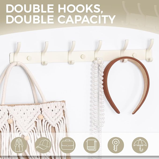 Dntorx Coat Rack Wall Mount, 2 Pack Coat Hooks Hanger Wall Double Hook Rack - Image 4