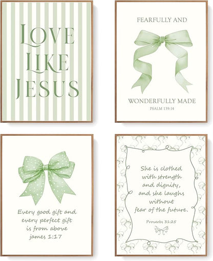 LARTSFRO Coquette Sage Green Bow Jesus Wall Art Decor Posters, Inspirational by Unknown
