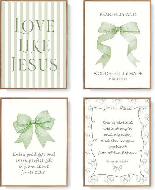 LARTSFRO Coquette Sage Green Bow Jesus Wall Art Decor Posters, Inspirational by Unknown