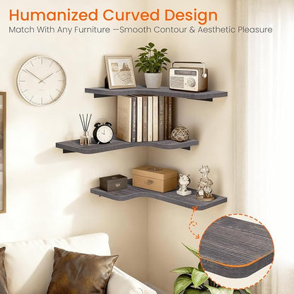 Homode Corner Shelves Wall Mounted, 3 Tier Wooden Hanging Shelves - Image 3