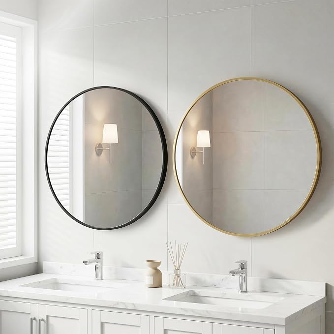 OLIXIS 28 Inch Gold Round Bathroom Wall Mirror, Round Bathroom Mirrors - Image 2