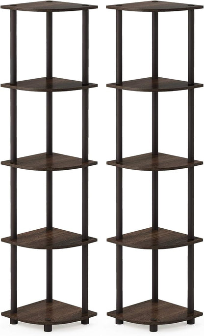 Furinno TURN-N-TUBE Corner Shelf Set of 2, 5-Tier Corner Bookshelf, Open - Image 3
