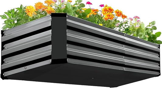 KING BIRD Raised Garden Bed Kit with Bottom 2025 Upgraded Galvanized Planter Garden Box Outdoor & Indoor for Gardening, Vegetables, Flowers, Dark Grey, 47.2x23.6x11.8 in