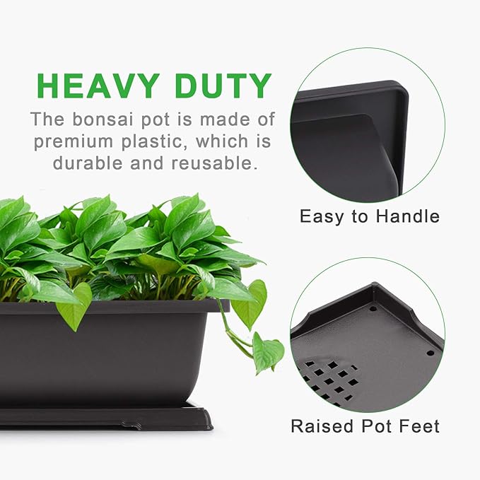 GROWNEER Bonsai Pots 3 Packs 11 Inch Bonsai Training Pot with Humidity Trays and Repotting Mat Tree Starter Kit Growing Planter for Garden Yard Office Indoor Outdoor