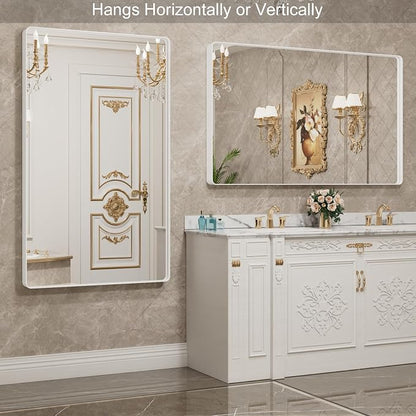 LOAAO 55x30 Inch White Metal Framed Bathroom Mirror - Image 3