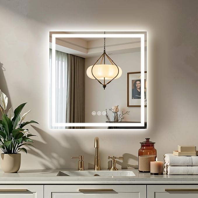 30x30 LED Bathroom Mirror with Lights, Backlit + Front Lit, Lighted Bathroom by Rpoesx