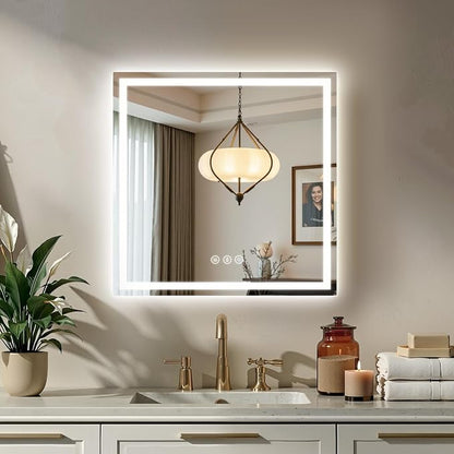 30x30 LED Bathroom Mirror with Lights, Backlit + Front Lit, Lighted Bathroom by Rpoesx