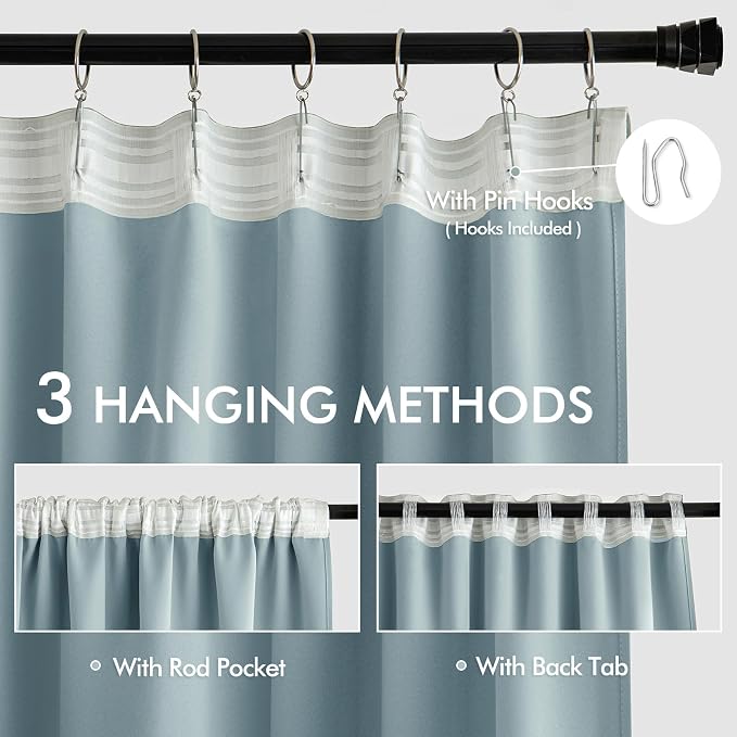MIULEE Slate Blue Back Tab Blackout Curtains 108 Inch Long 2 Panels Set - Image 3